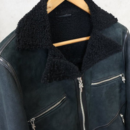 CHROME HEARTS Dagger Zip Shearling Leather Jacket Size M