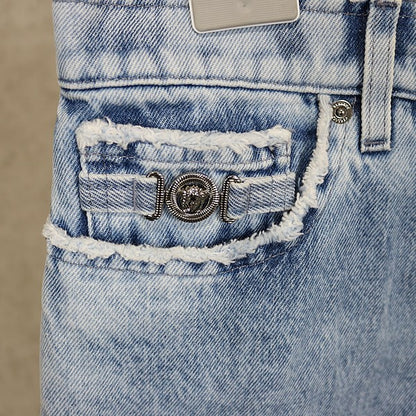 VERSACE Blue Medusa Button Denim Pants Size 32