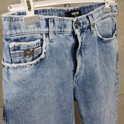 VERSACE Blue Medusa Button Denim Pants Size 32