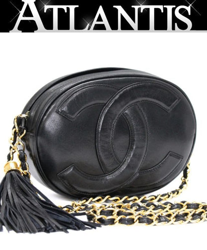 CHANEL Vintage Big Coco Mark Fringe Bag Black Size ONE SIZE