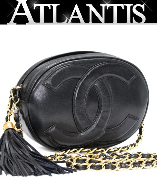 CHANEL Vintage Big Coco Mark Fringe Bag Black Size ONE SIZE