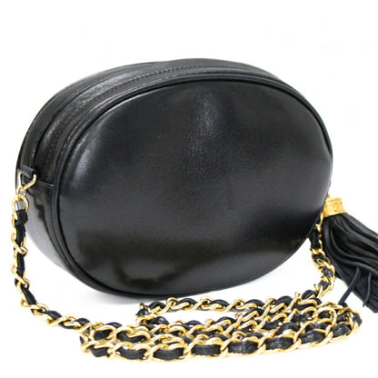 CHANEL Vintage Big Coco Mark Fringe Bag Black Size ONE SIZE