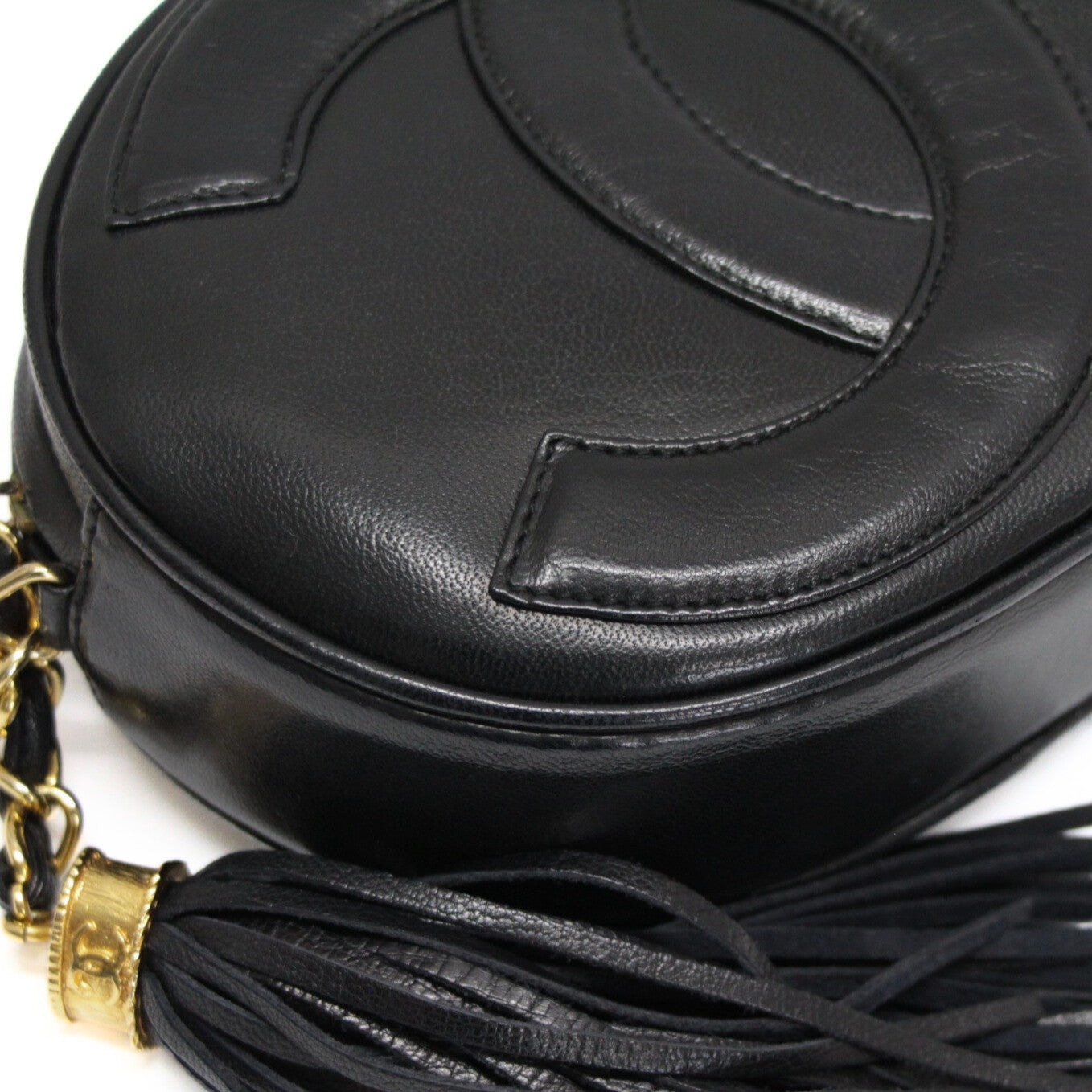 CHANEL Vintage Big Coco Mark Fringe Bag Black Size ONE SIZE
