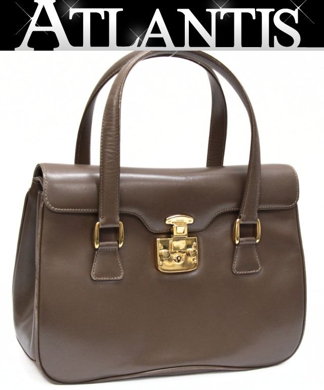 GUCCI Vintage Lady Lock Leather Handbag Brown Size ONE SIZE