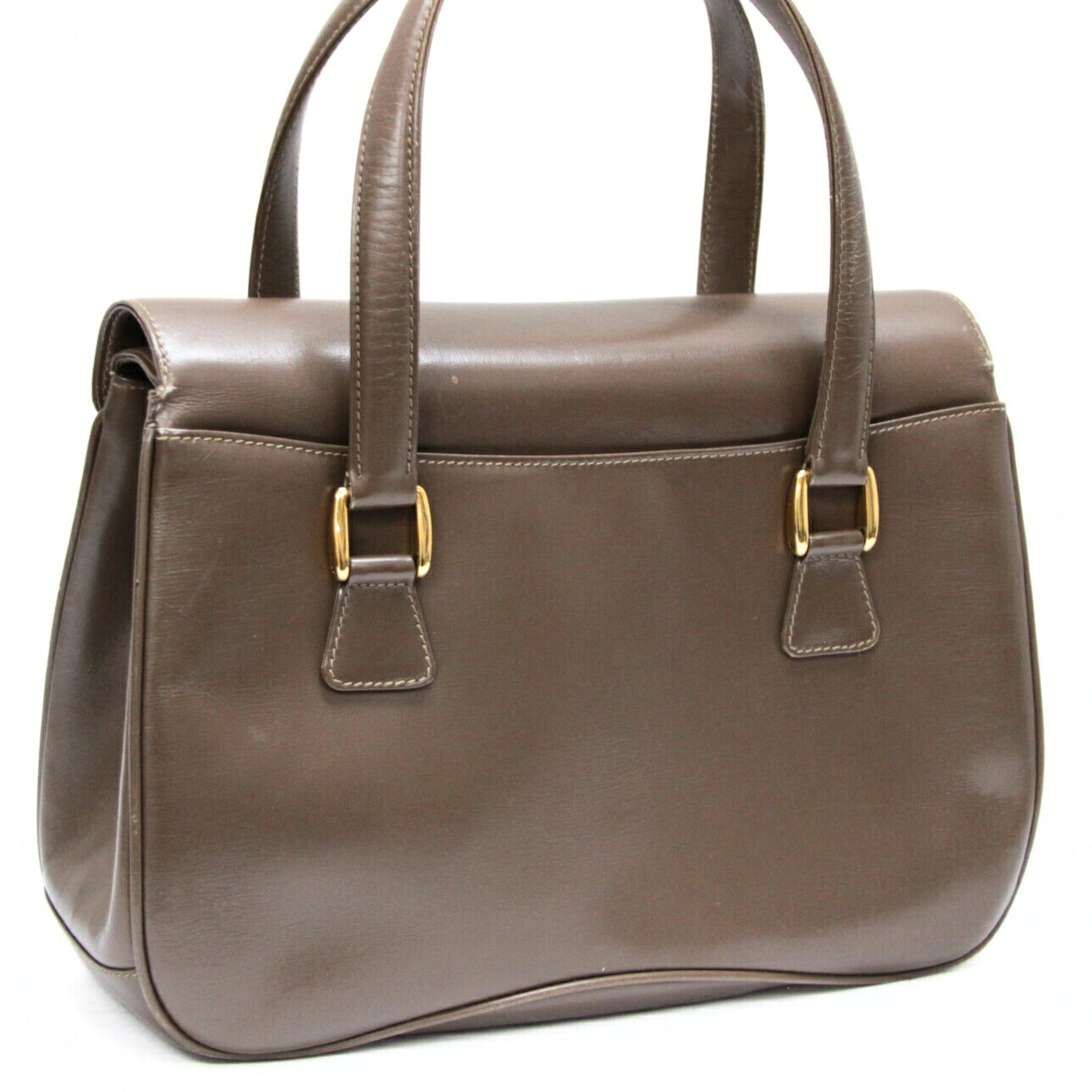GUCCI Vintage Lady Lock Leather Handbag Brown Size ONE SIZE