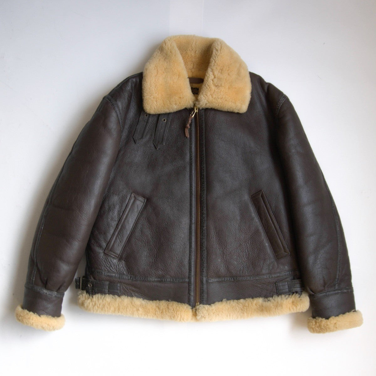 MORGAN PRODUCTIONS 46 B-3 Shearling Bomber Jacket Brown Size 46