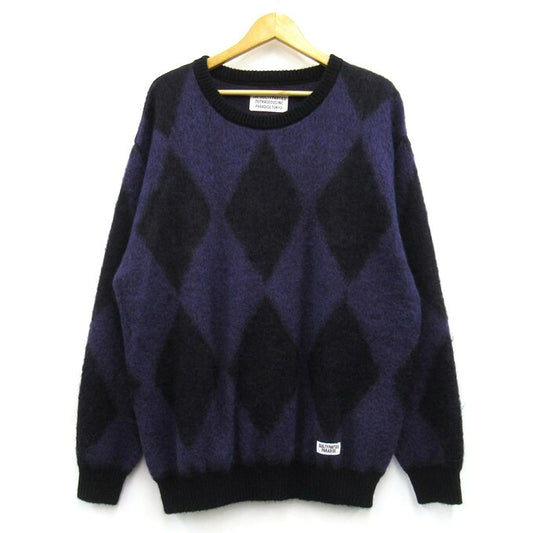 WACKO MARIA 23FW Diamond Mohair Sweater Purple/Black Size XL