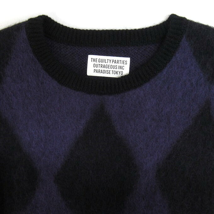 WACKO MARIA 23FW Diamond Mohair Sweater Purple/Black Size XL