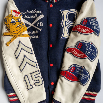 Whitesville Embellished Leather Varsity Jacket Size 40