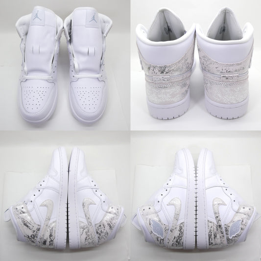 NIKE Air Jordan 1 Mid SE White/Silver Sneakers Size 9.5