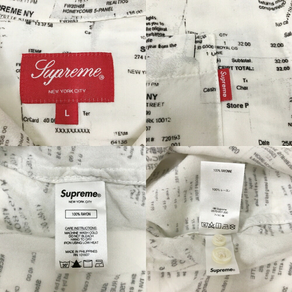 Supreme Receipts All-Over Print Rayon S/S Shirt White Size L