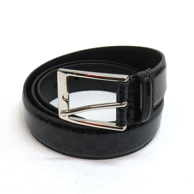 GUCCI Micro GG Patent Leather Belt Black/Navy Size 90