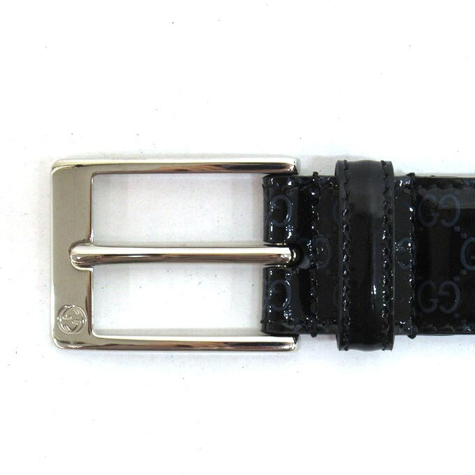 GUCCI Micro GG Patent Leather Belt Black/Navy Size 90