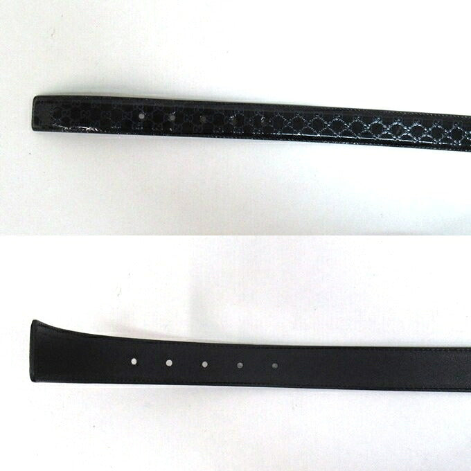 GUCCI Micro GG Patent Leather Belt Black/Navy Size 90