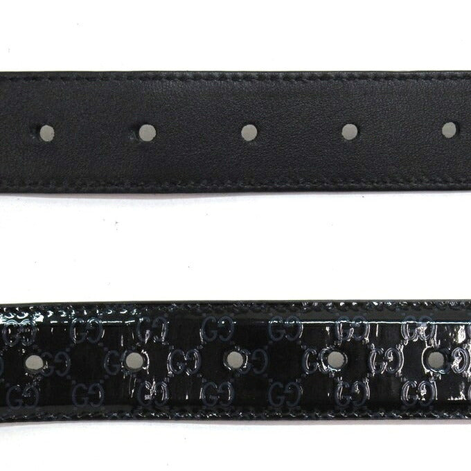 GUCCI Micro GG Patent Leather Belt Black/Navy Size 90
