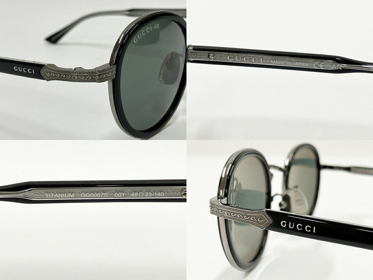 GUCCI GG0067S Sunglasses Black Silver Green Size 48