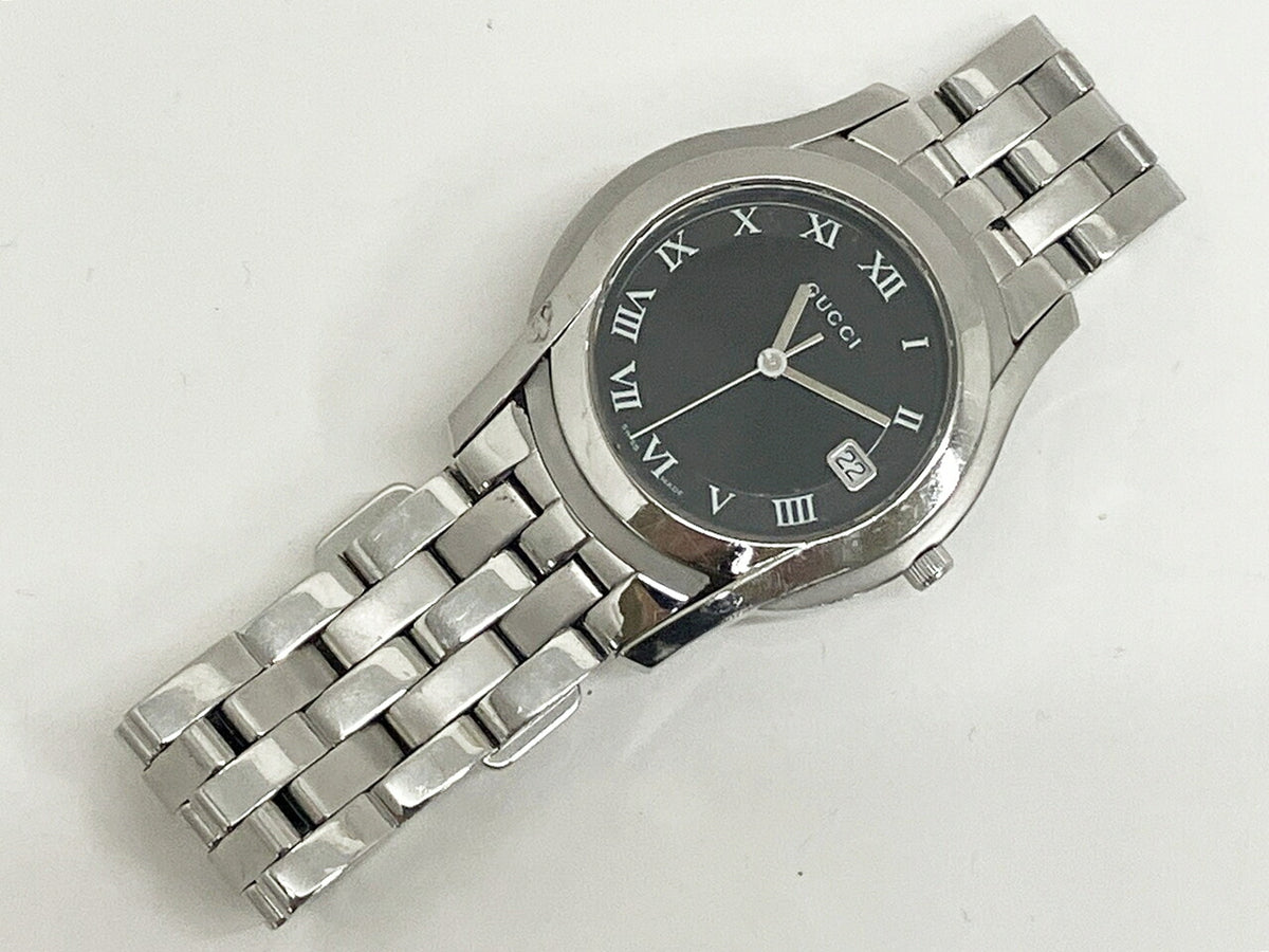 GUCCI 5500M Quartz Black Dial Silver Watch