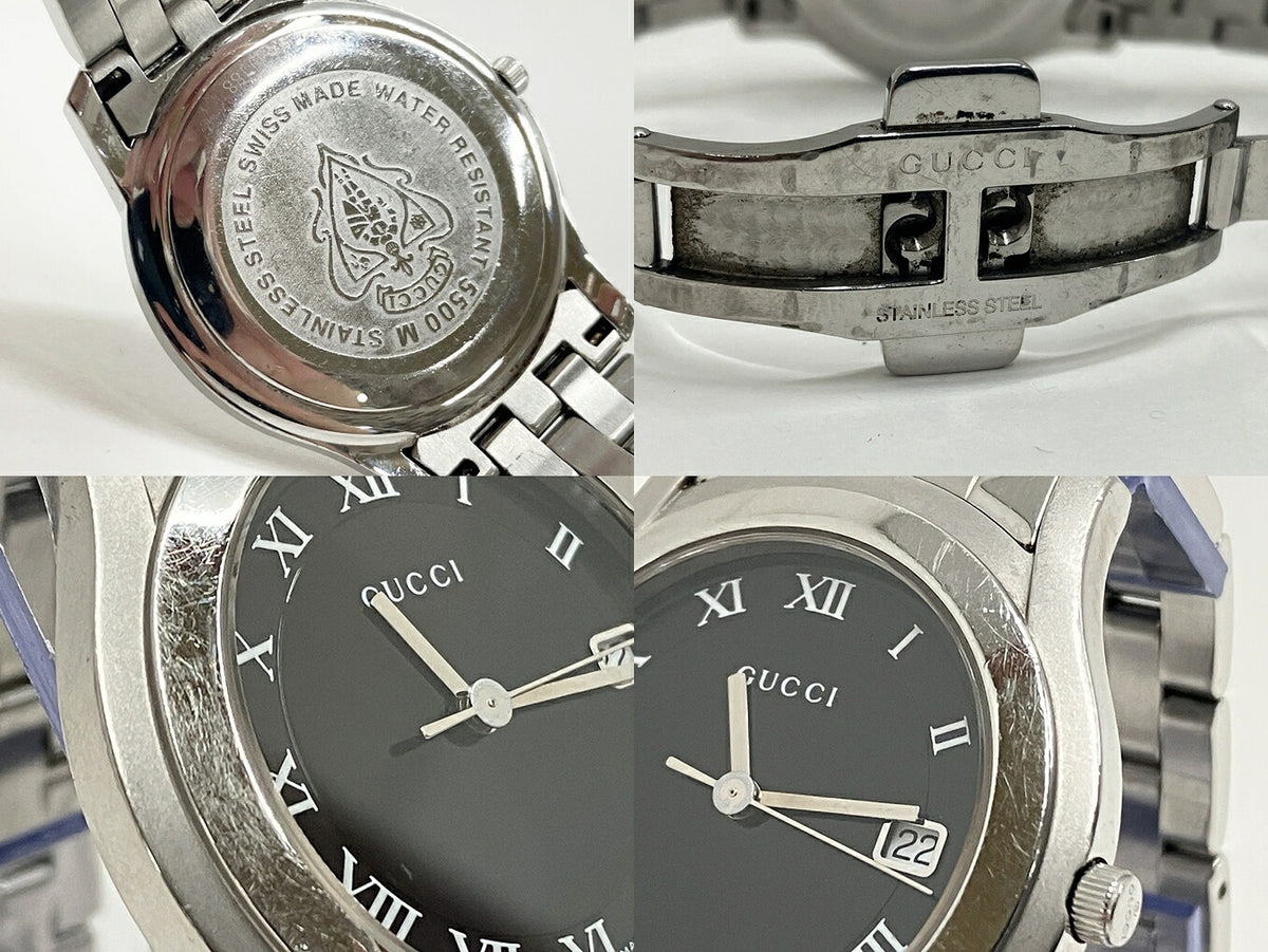GUCCI 5500M Quartz Black Dial Silver Watch