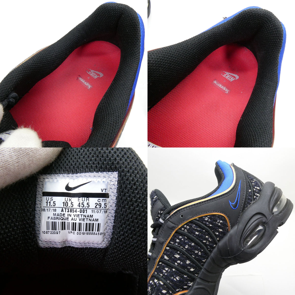 Supreme x Nike Air Max Tailwind Black Sneakers Size 11.5