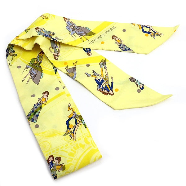 HERMES "Ex-Libris Les Parisiennes" Silk Twilly Yellow