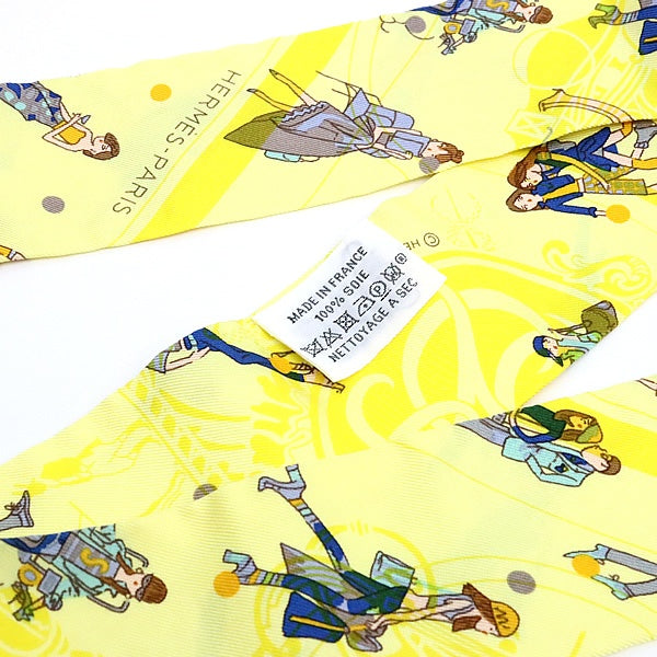 HERMES "Ex-Libris Les Parisiennes" Silk Twilly Yellow