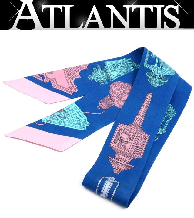 HERMES "Merveilleuses Lanternes" Silk Twilly Blue Multi