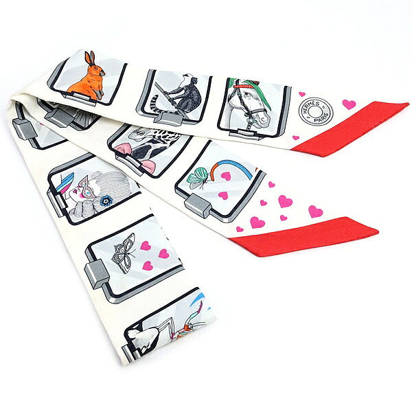 HERMES "HERMES STORY" Silk Twilly Off White Multi