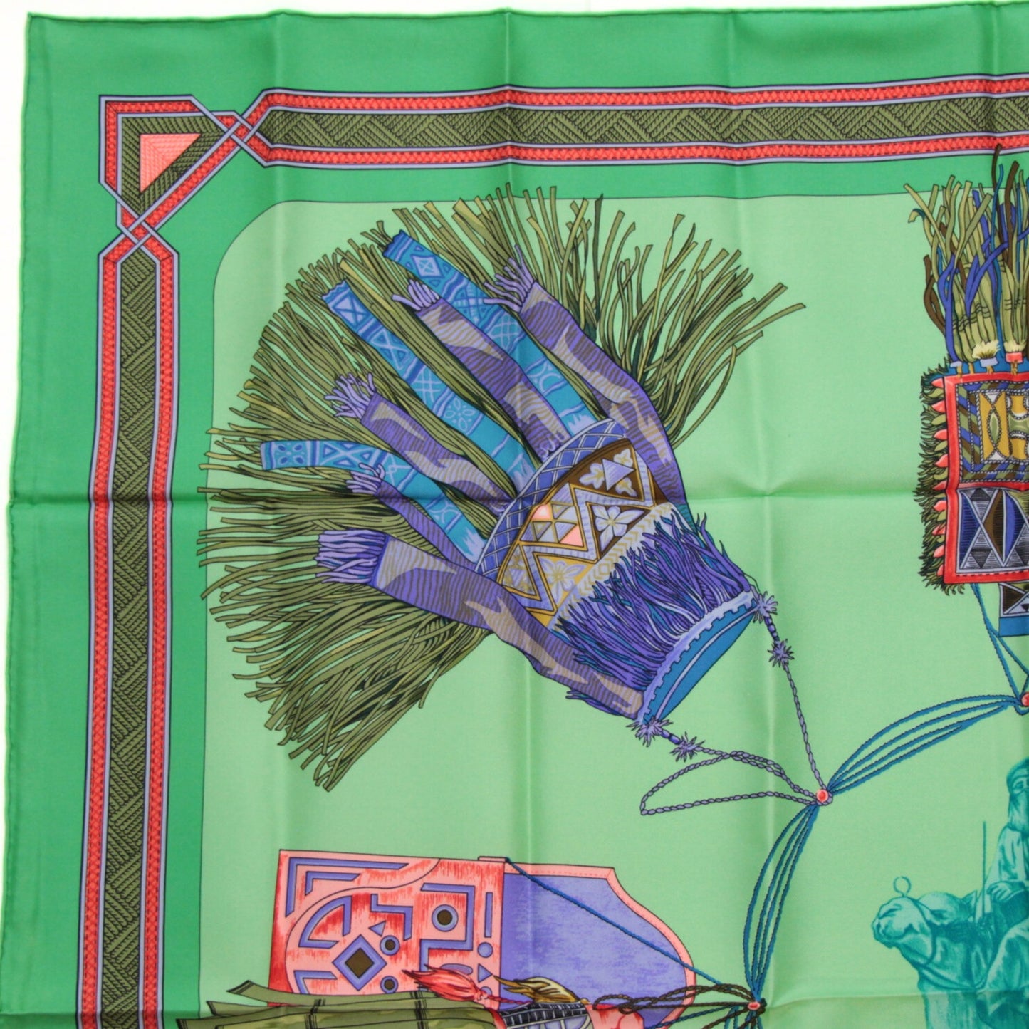 HERMES Carré 90 "Cuirs du Desert" Scarf Green Size ONE SIZE