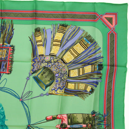 HERMES Carré 90 "Cuirs du Desert" Scarf Green Size ONE SIZE