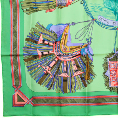 HERMES Carré 90 "Cuirs du Desert" Scarf Green Size ONE SIZE