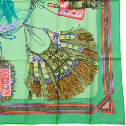 HERMES Carré 90 "Cuirs du Desert" Scarf Green Size ONE SIZE