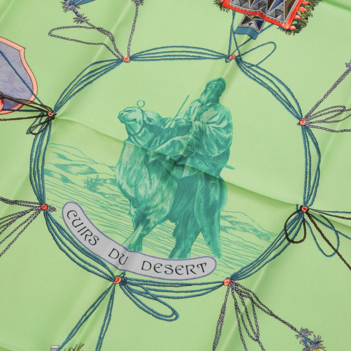 HERMES Carré 90 "Cuirs du Desert" Scarf Green Size ONE SIZE
