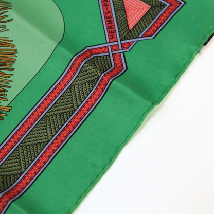 HERMES Carré 90 "Cuirs du Desert" Scarf Green Size ONE SIZE
