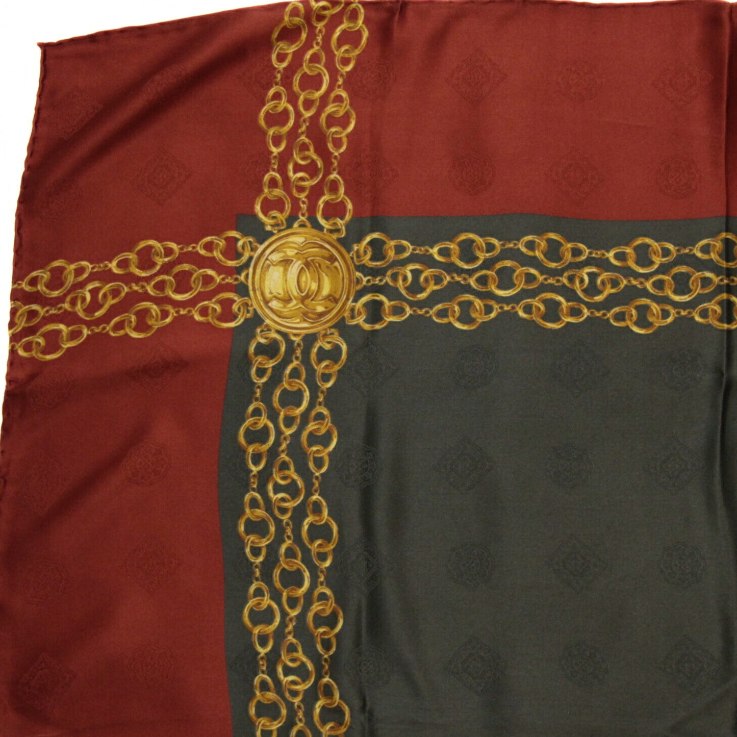CHANEL Chain Print Silk Scarf Green/Bordeaux Size ONE SIZE