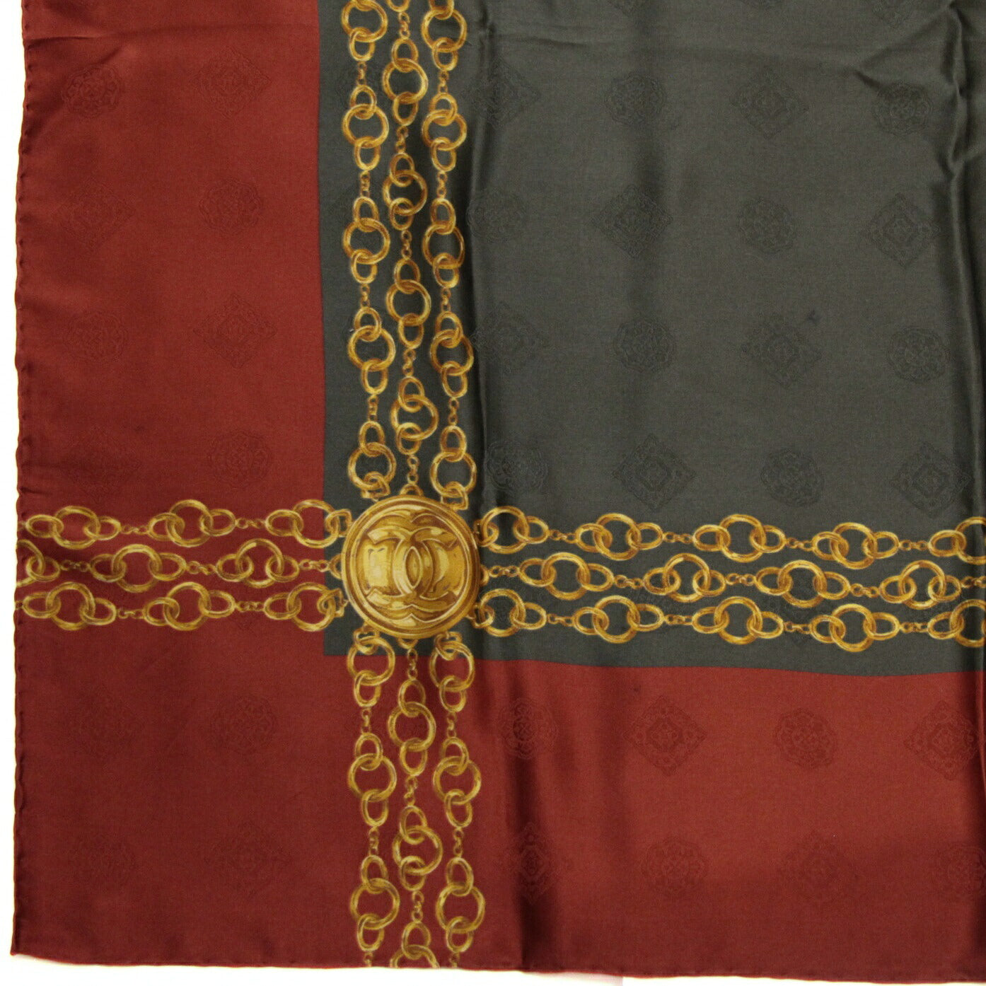 CHANEL Chain Print Silk Scarf Green/Bordeaux Size ONE SIZE