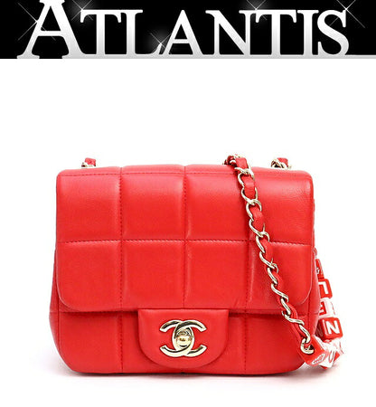 CHANEL Chocolate Bar Lambskin Mini Bag Red Size ONE SIZE