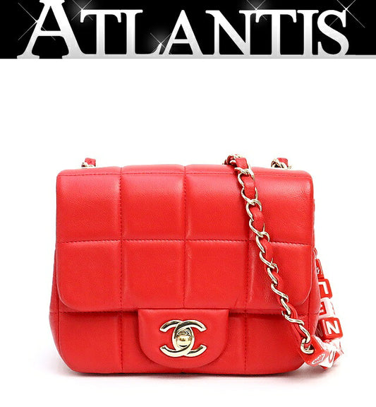 CHANEL Chocolate Bar Lambskin Mini Bag Red Size ONE SIZE