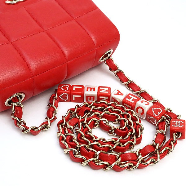 CHANEL Chocolate Bar Lambskin Mini Bag Red Size ONE SIZE