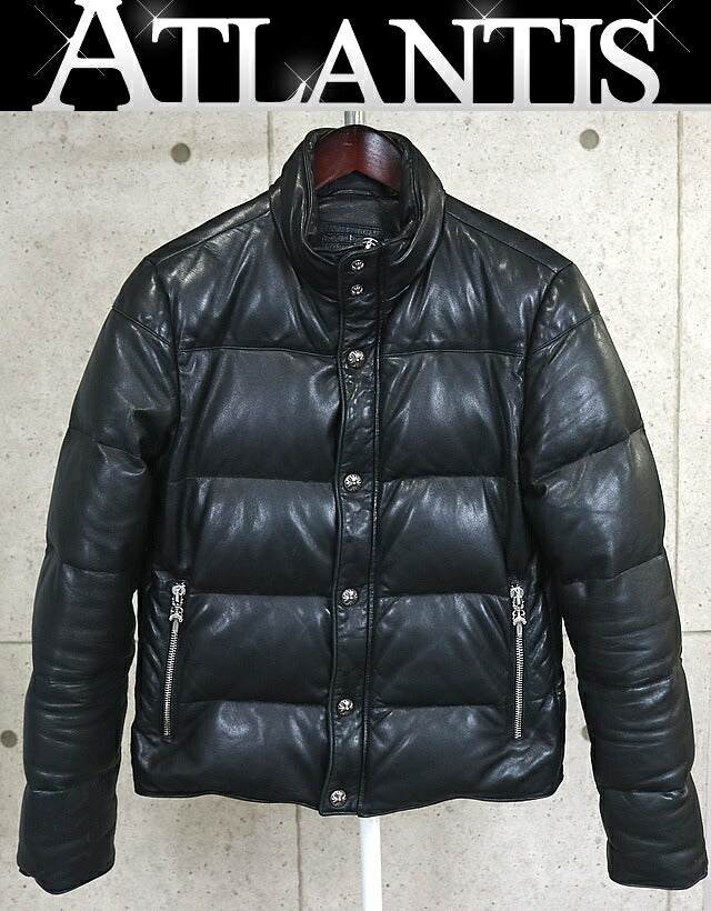 CHROME HEARTS STIFF Leather Down Jacket SV925 Black Size S