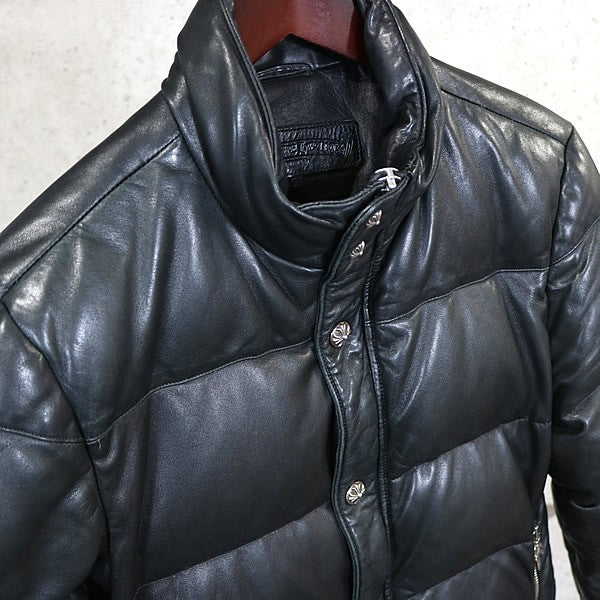 CHROME HEARTS STIFF Leather Down Jacket SV925 Black Size S