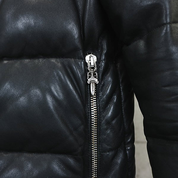 CHROME HEARTS STIFF Leather Down Jacket SV925 Black Size S