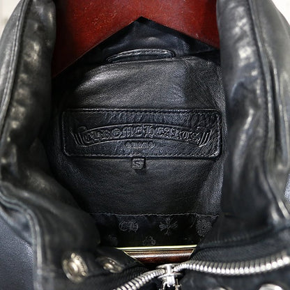 CHROME HEARTS STIFF Leather Down Jacket SV925 Black Size S