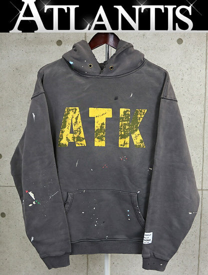 Gallery Dept Gray ATK Logo Paint Distressed Hoodie Size S