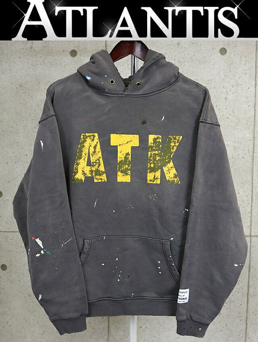 Gallery Dept Gray ATK Logo Paint Distressed Hoodie Size S