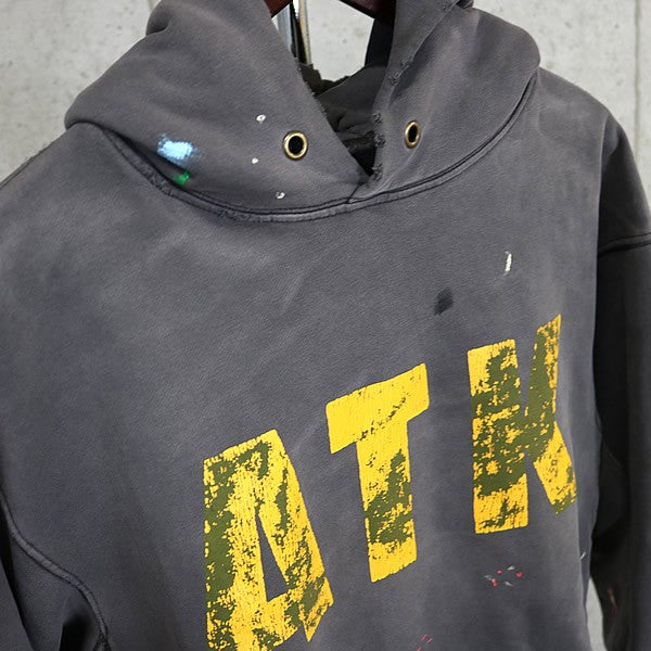 Gallery Dept Gray ATK Logo Paint Distressed Hoodie Size S