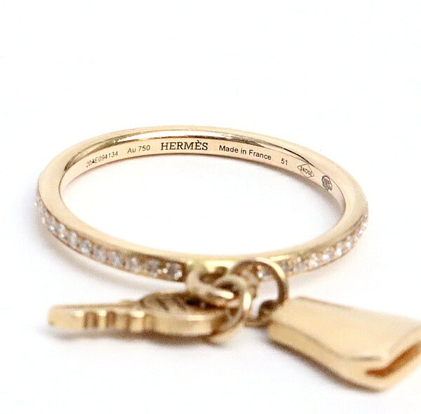 HERMES Kelly Clochette PM 18K Pink Gold Diamond Ring Size 51