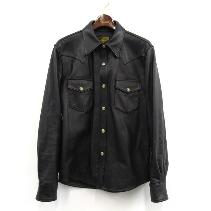 Y'2 LEATHER Steer Oil Western Shirt Black Size 42