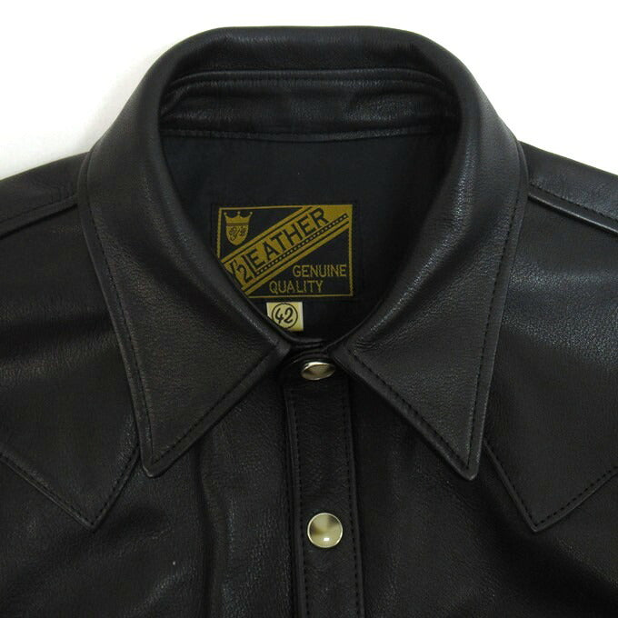 Y'2 LEATHER Steer Oil Western Shirt Black Size 42