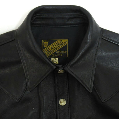 Y'2 LEATHER Steer Oil Western Shirt Black Size 42