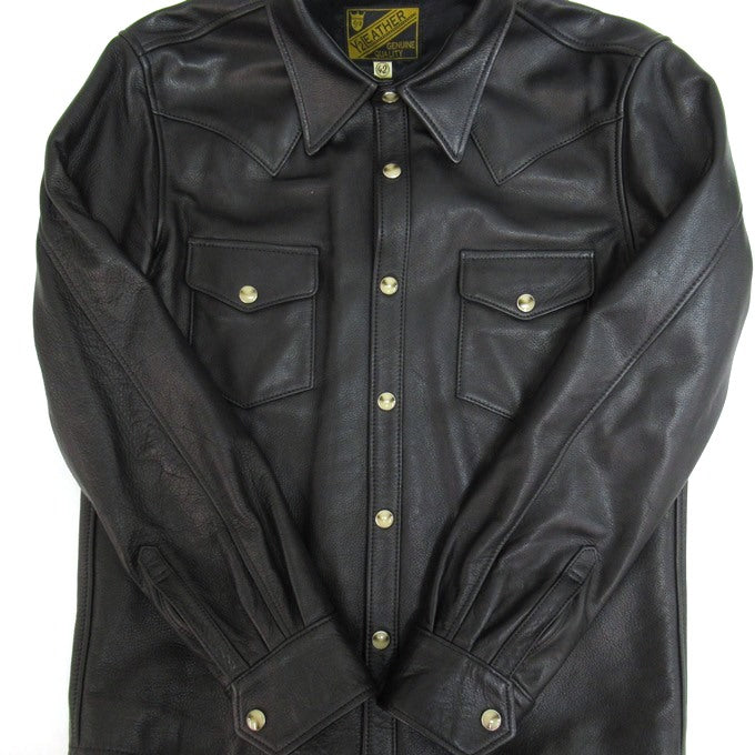 Y'2 LEATHER Steer Oil Western Shirt Black Size 42